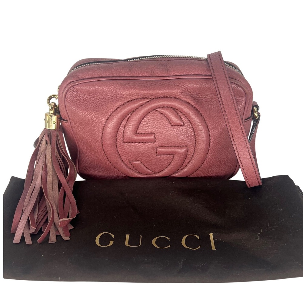Gucci Soho Disco Crossbody Bag Pink Pebbled Leather Tassel Shoulder Bag - Picture 3 of 16